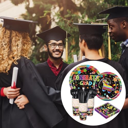 Yungyan 252 Pcs Mexican Graduation Fiesta Party Tableware Set Mexican Graduate Plates Napkins Cups Forks Knives Spoons for Mexico Graduate Party Decorations Supplies 36 Guests - Image 5