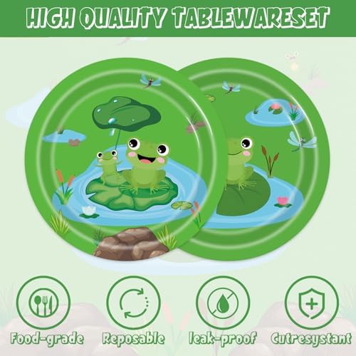 40Pcs Frog Party Decorations Disposable Green Birthday Paper Plate and Napkin for Summer Theme Party Supplies Frog Birthday Baby Shower Decoration - Image 3