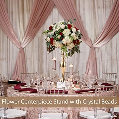 Sziqiqi Gold Centerpiece for Wedding with Crystal Beads Flower Stand, 2Pcs - Image 6