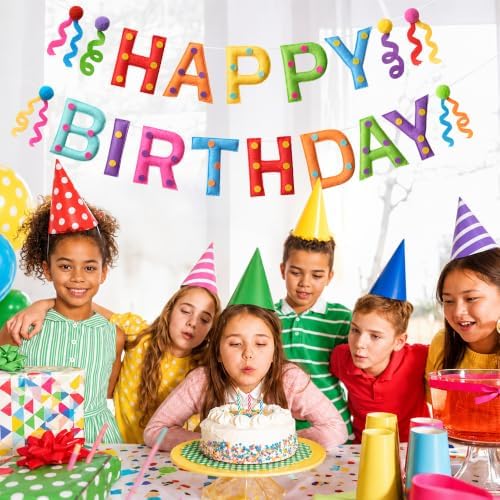 Kriyokiaa Rainbow Felt Happy Birthday Banner, Polka Dot Party Decor - Image 2