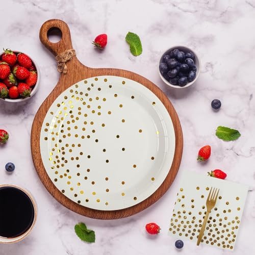 75PCS Paper Plates&Napkins Set-Disposable White Gold Dessert Plates - Image 3
