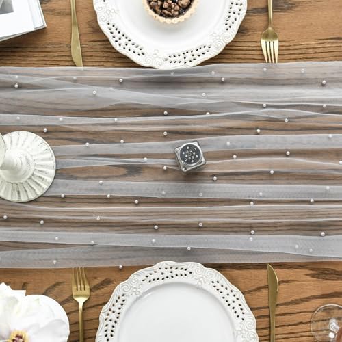 Artoid Mode Pearl Grey Gauze Table Runner 10FT Home Decor - Image 5