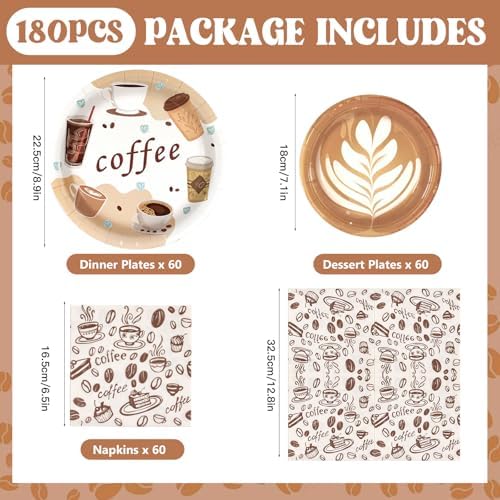 180Pcs Coffee Plates and Napkins Party Supplies Serves 60 - Image 2