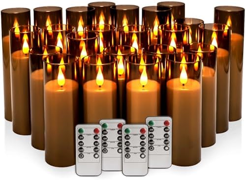 24 Pack Grey LED Flameless Pillar Candles with Remote Control by TLNFHRPI
