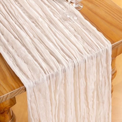 DeZerlor Ivory White Cheesecloth Table Runners 12 Pack Summer Boho Runners - Image 3