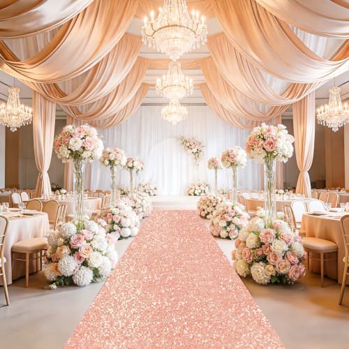 FUHSY Aisle Runners for Weddings Sequin Aisle Runner Rug 2FTx15FT Rose Gold Carpet Runner Wedding Runners Aisle Indoors Sparkle Wedding Aisle Runway Rug Outside Aisle Runner for Church Decoration by FUHSY