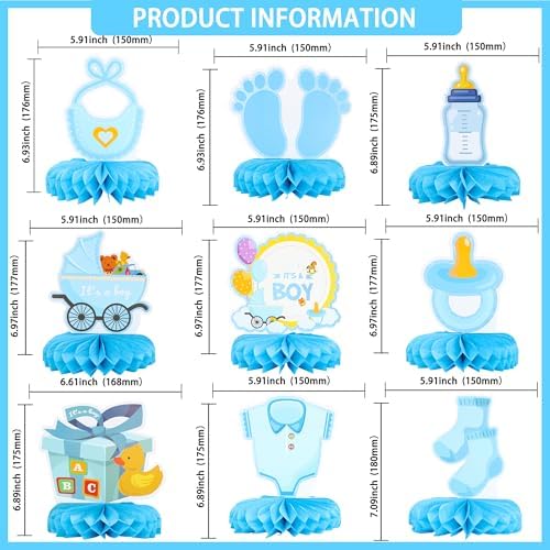 Gyufise 9Pcs Baby Shower Decorations Honeycomb Table Centerpieces Pacifier Welcome Baby Boy Table Toppers It's a Boy Honeycomb Centerpiece Decro for Gender Reveal Baby Shower Boys Birthday Party Blue - Image 2