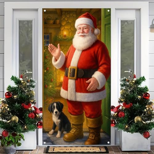 BlissYard Christmas Door Cover Ribbon Wrapped Box 35x71 Inch Polyester - Image 4
