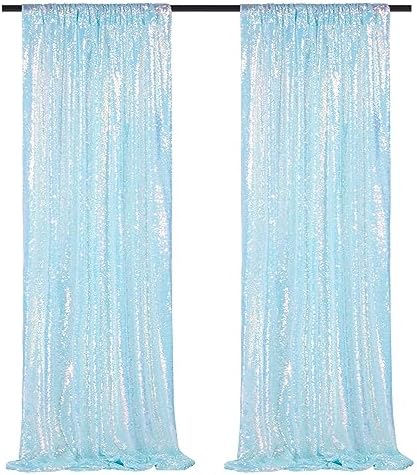 Mermaid Blue Sequin Backdrop 2 Pcs 2ftx8ft Glitter Backdrop Curtains for Mermaid Themed Birthday Party Decorations by SoarDream