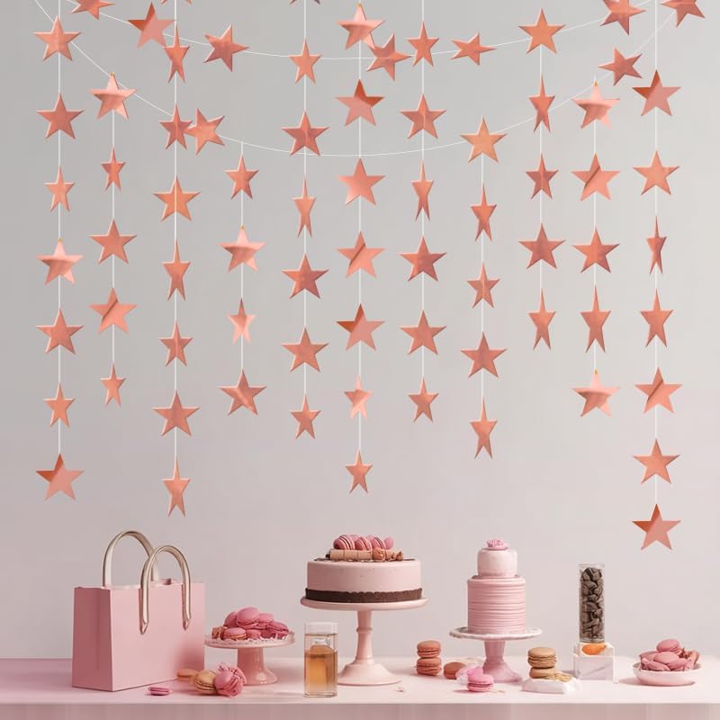 Rose Gold Shining Star Hanging Garland Rose Gold Hanging Sparkling Star Streamer Glitter Bunting Banner Twinkle Backdrop for Wedding Baby Shower Birthday Christmas Decorations 40 Feet by Eeatour