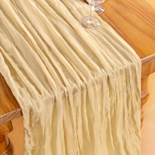 DeZerlor Champagne Cheesecloth Table Runners 2 Pack Summer Boho Runners - Image 2