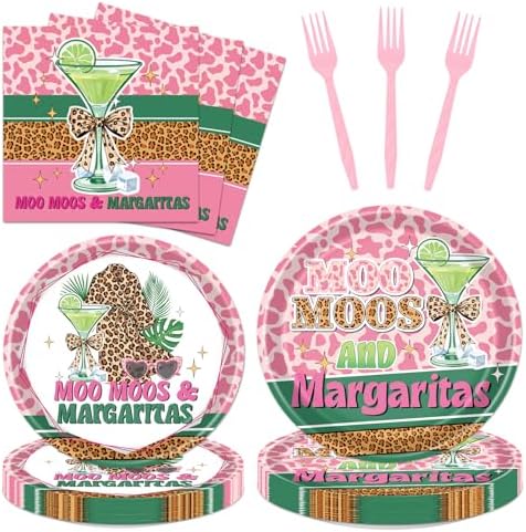 Moo Moos and Margaritas Party Decorations – 96 PCS Margarita Theme Disposable Plates Napkins and Forks Tableware, Cocktail Bachelorette Birthday Party Serves 24 by Pinglooko