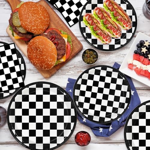 Oigco 60 PCS Race Car Birthday Party Decorations, Checkered Flag Plates and Napkins for Cars Birthday Decorations, Serves 20 - Image 3