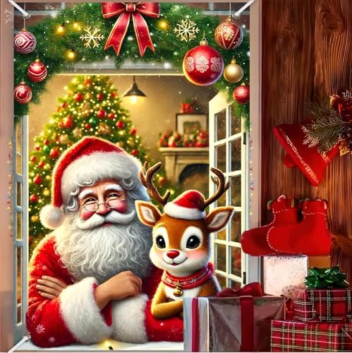 BlissYard Santa Reindeer Gnome Christmas Door Banner 6x4ft by BlissYard