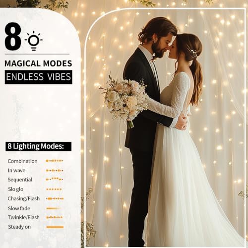White Tulle Backdrop Curtain with Lights for Decor, 10x8FT - Image 4