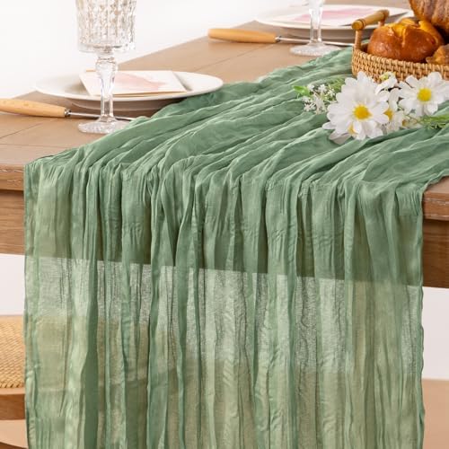 Sage Green Cheesecloth Table Runner Boho Fall Table Decorations 10ft by MLMC