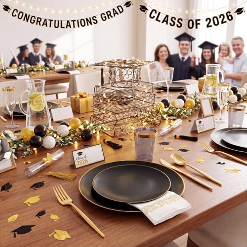 ejonirinjonir 350pcs Premium Black Plastic Plates For Party Heavy Duty - Image 6