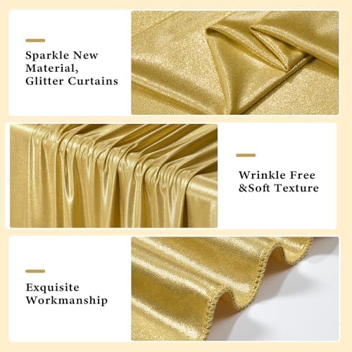 Outpain Thick 20 ft x 10 ft Gold Sequin Backdrop Curtain for Parties, Wrinkle Free Glitter Photo Backdrop Drapes 4 Panels 5x10ft Gold Back Drop Cloth for Wedding Christmas Photography Background - Image 2