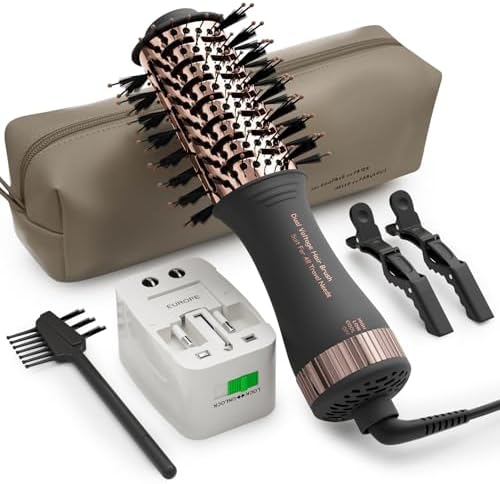 Dual Voltage Blow Dryer Brush Travel Hair Dryer Brush in One, 110-240V by Olaermoso