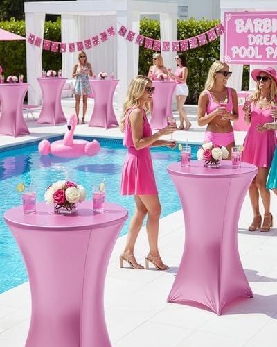 KeyWave Spandex Cocktail Table Covers, 32x43 Inch, Shiny Pink, 8 Pack - Image 6