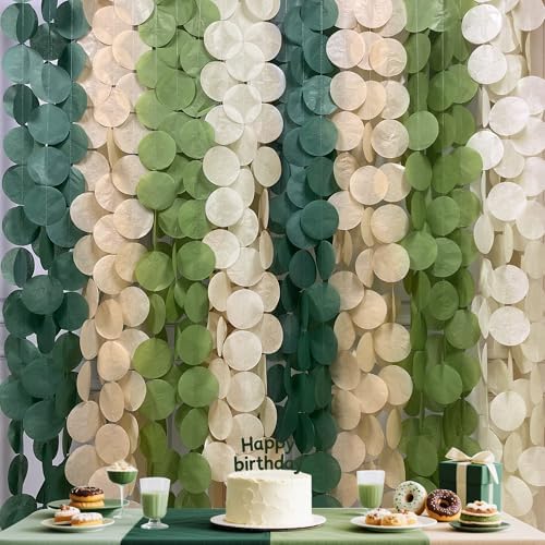 205 Ft Sage Green Party Decorations Oilve Green and Beige Circle Dot Backdrop Garland Tissue Paper Polka Dots Hanging Streamer for Birthday Wedding Engagement Bachelorette Neutral Party Supplies by pinkblume