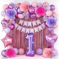 Pink Purple 1st Birthday Party Decoration for Girls Number 1 Princess Decor by KAINSY