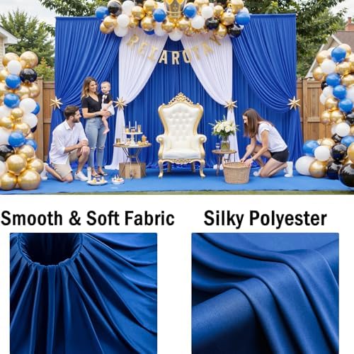 10x10 ft Wrinkle Free Royal Blue Backdrop Curtains for Parties, Silky Polyester Blue Photo Backdrop Drapes 2 Panels Back Drop Cloth for Wedding Birthday Photography Background - Image 4