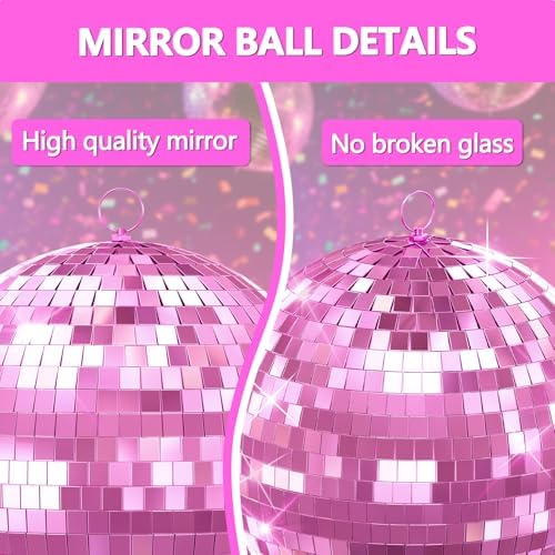 20 inch Disco Ball Pink, Hanging Mirror Ball for Party Decorations, Disco Balls for Large Wedding, Events, Home Decor, Christmas Party, Dance Floor and Celebrations - Image 3