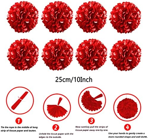 ZERODECO Party Decorations, 41 Pcs Red Papar Fans Pompoms Garlands String Tissue Paper Tassel for Graduation Congrats Grad New Years Spring Festival Wedding Birthday Party - Image 4