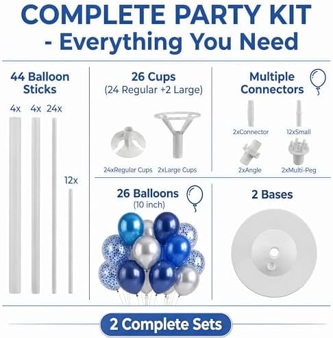 2 Sets Navy Blue Silver Balloon Column Kit for Floor or Table Party Decor - Image 2