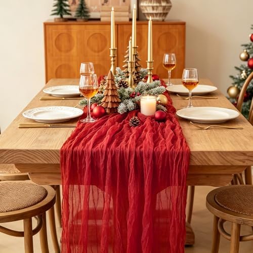 6Pcs Red Table Runner, 10FT Rustic Gauze Red Table Runner 35*120inch Boho Table Runners for Wedding Bridal Shower Birthday Baby Shower Table Centerpiece Decorations - Image 4