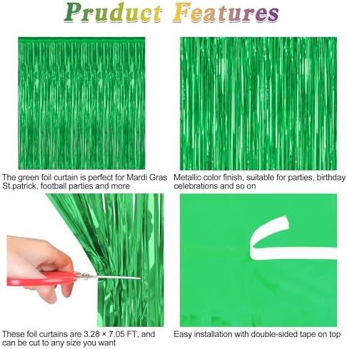 ZATAYE 4 Pack Green Christmas St Patricks Foil Curtain Streamer Decorations - Image 4