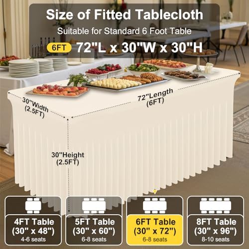 Smiry 2 Pack Spandex Open Back Tablecloth,Elastic Fitted Stretch Tablecloth for 6FT Rectangle Tables,Waterproof Washable Table Cover Skirt for Wedding, Banquet & Parties (Beige, 72Lx30Wx30H Inch) - Image 4