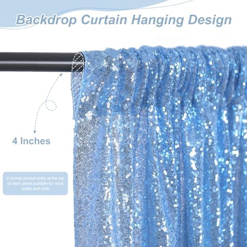 Light Blue Sequin Backdrop Curtains,2 Panels 2FTx8FT Glitter Curtain Backdrop Party Decorations Background Drapes for Wedding Birthday Anniversary Graduation Photo Booth Decor - Image 3