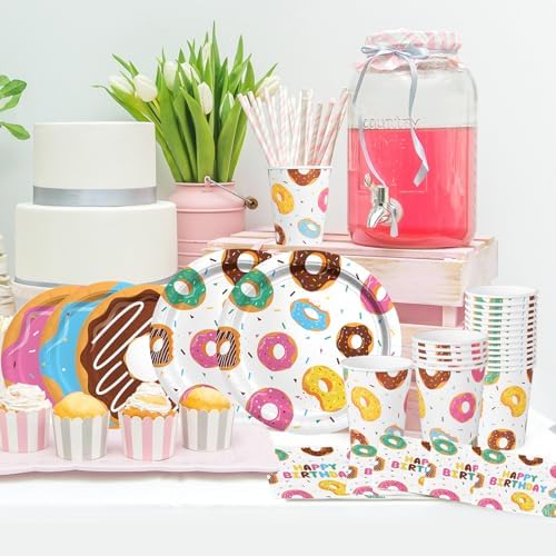 Donut Party Supplies Kit for 24 - Sweet 1st Birthday, Two Sweet and Donut Grow Up Birthday Themes | Includes Plates, Napkins, Cups, Tablecloth & Banner for Donut Party Decorations & Favors - Image 6
