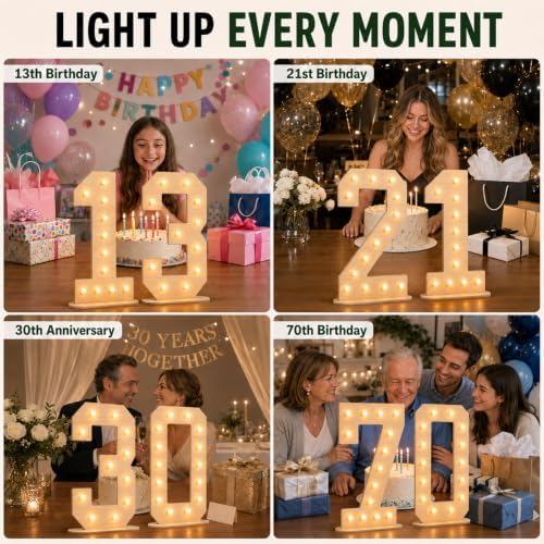 Pooqla 70th Birthday Decorations, 17.3 in Tall Wooden Light Up Numbers - Image 6