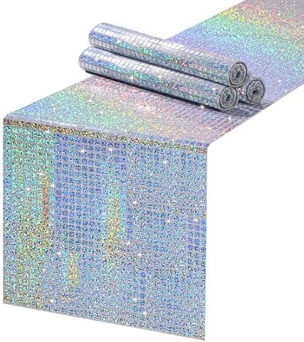 Laser Silver Sequin Table Runner 4 Packs 13 x 72 Inch Sequin Mirror Fabric by MokoHouse