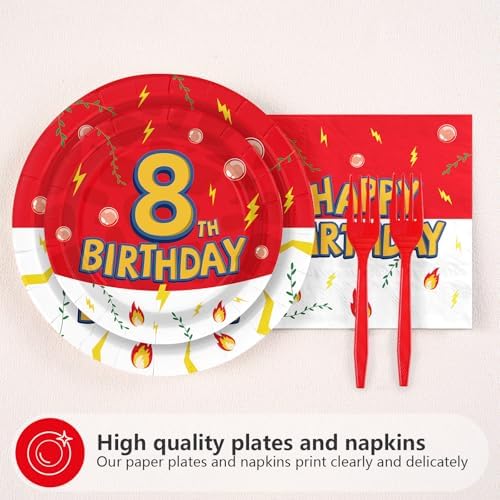 Grencian 96Pcs Happy 8th Birthday Party Supplies Serves 24 - Image 2