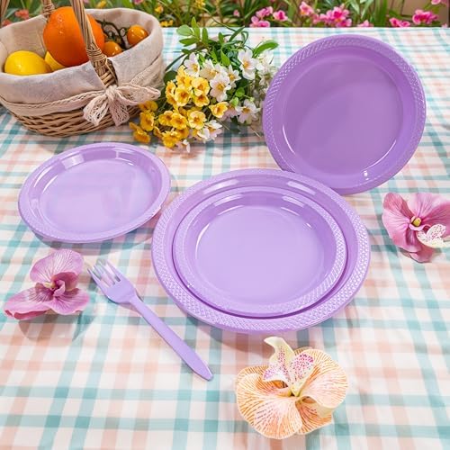 MirthMood 350PCS Plastic Lavender Plates,Lavender Disposable Plates Set - Image 4