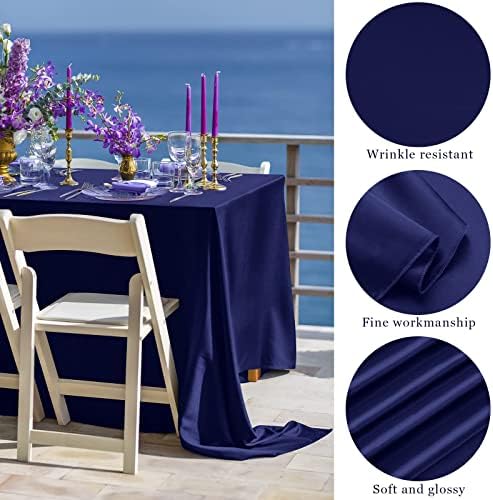 TURSTIN 4 Pack Navy Blue Satin Tablecloth 102 x 58 Inch Overlay Table Cover - Image 3