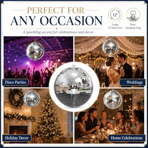 Youdepot 12-Inch Large Hanging Mirror Ball for Disco Party Decor - Image 6