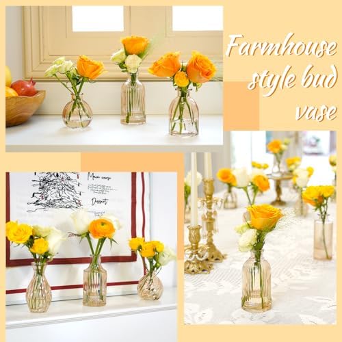 Champagne Bud Vases in Bulk 24 Packs Amber Glass Vase for Decor Centerpieces, Small Ribbed Vases for Flowers Stripe Modern Bud Vases Vintage Vases for Floral Wedding Party Table Decoration Home Decor - Image 5