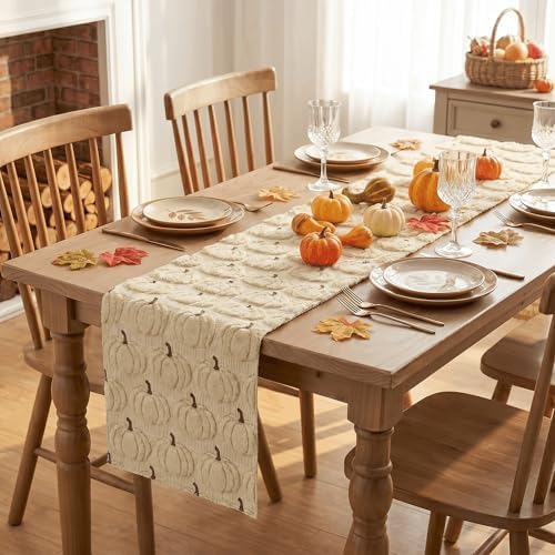 Artoid Mode Beige Soft Faux Fur Fall Table Runner 13x48 Inch - Image 4