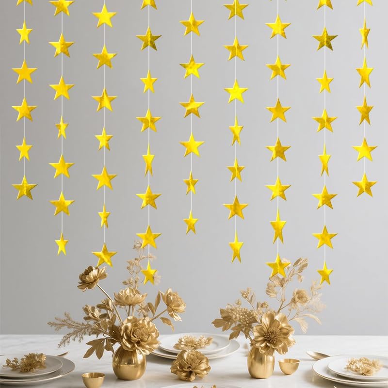 Gold Shining Star Hanging Garland Gold Hanging Sparkling Star Streamer Glitter Bunting Banner Twinkle Backdrop for Wedding Baby Shower Birthday Christmas Decorations 40 Feet - Image 3