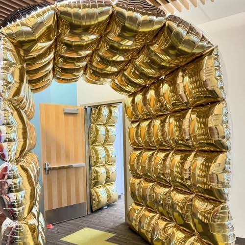 50pcs Metallic Gold Square Foil Balloons Wall Backdrop with 79pcs Metallic Gold Balloon Garland Arch Kit, Double Sided Balloon Tunnel for Anniversary Graduation Birthday New Year Decorations - Image 6