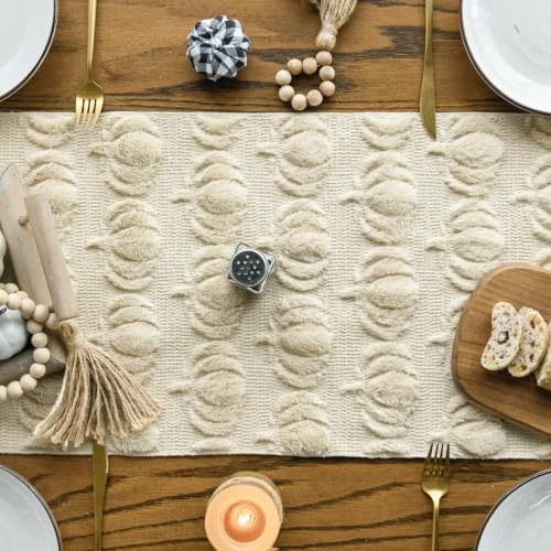 Artoid Mode Beige Soft Faux Fur Pumpkins Fall Table Runner 13x120 Inch - Image 2