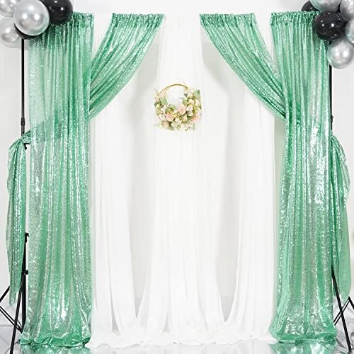 Poise3EHome Mint Green Sequin Backdrop Curtain,4 Panels 2FTx8FT Glitter Background for Party Birthday Party Baby Shower Wedding Christmas Thanksgiving Halloween Holiday Festival Decor - Image 4