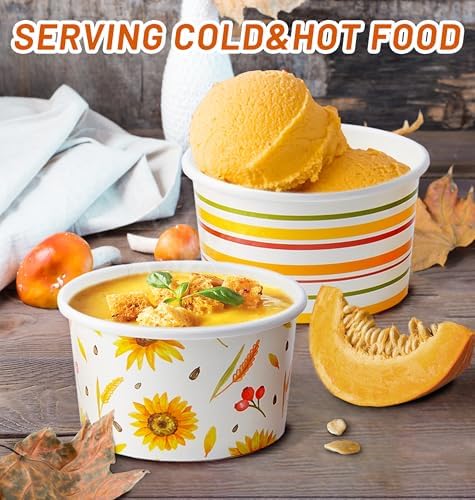Nihuecne 100 Pcs 9 oz Fall Themed Disposable Dessert Bowls, Thanksgiving Snack Bowls Autumn Themed Paper Disposable Soup Bowls for Hot or Cold Food Autumn Party Supplies - Image 2
