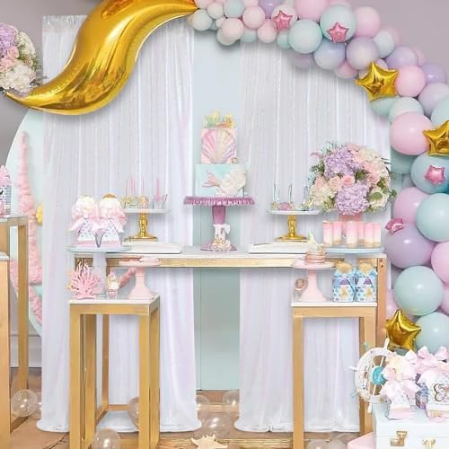SoarDream White Iridescent Sequin Backdrop Curtains 6 Pieces 2ft x 8ft Sequin Fabric Backdrop Glitter Drapes Baby Shower Background Christmas Party Decoration - Image 6