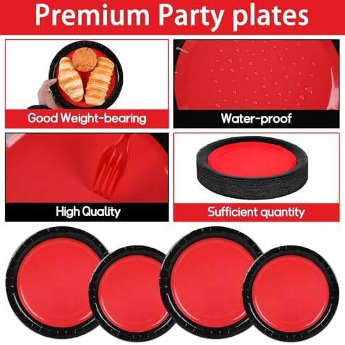 gisgfim 50 Guests Red and Black Party Supplies Decoration Black and Red Birthday Plates and Napkins Forks Red Black Disposable Tableware Red Birthday Party Paper Plates for Boys Girls Party 200PCS - Image 3